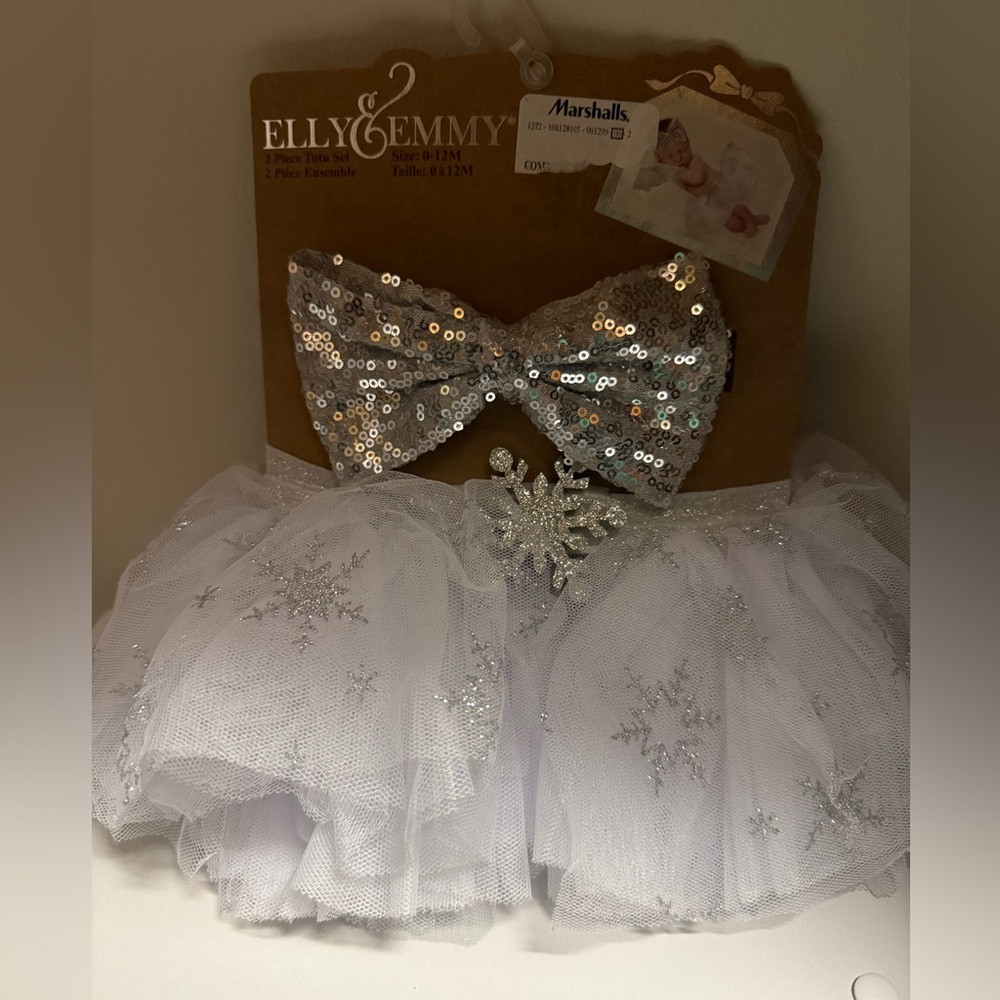 Silver Sequin Bow and White Tulle Baby Photoshoot Skirt Set